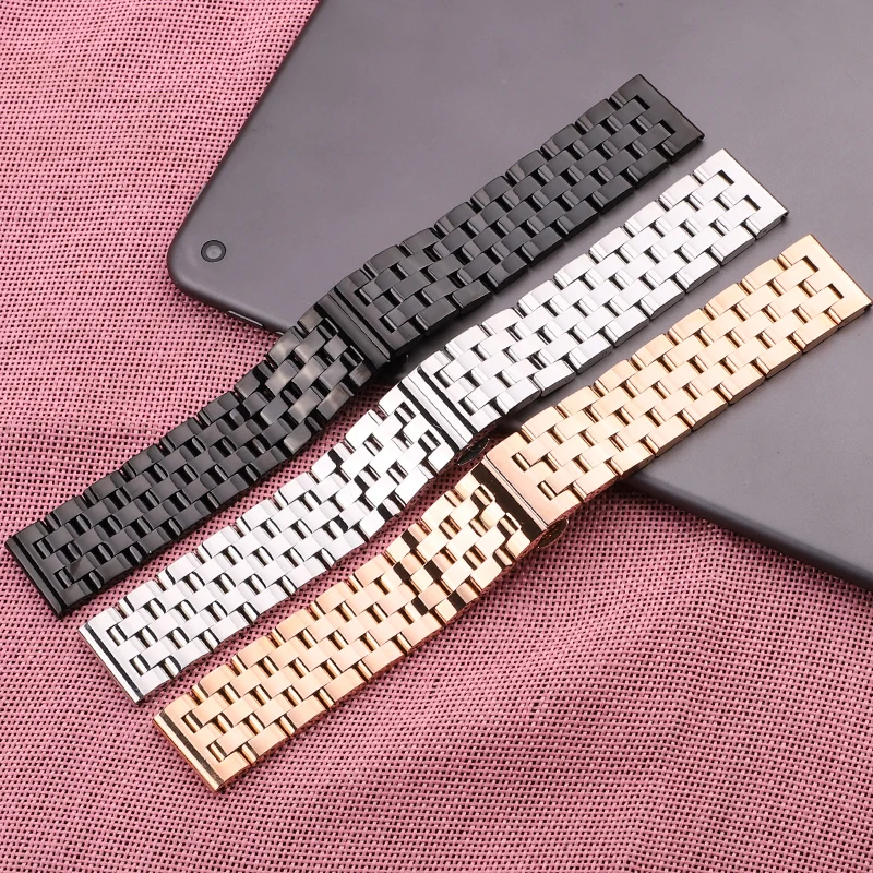 Stainless Steel Watch Bracelet Band Men Women Silver Black Rose Gold Polished Metal Watchband 20mm 22mm 24mm Strap Accessories
