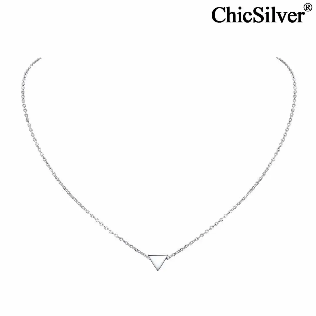 

ChicSilver Geometric Triangle Necklace Hypoallergenic 925 Sterling Silver Delicate Simple Tiny Cute Pendant Necklace for Women