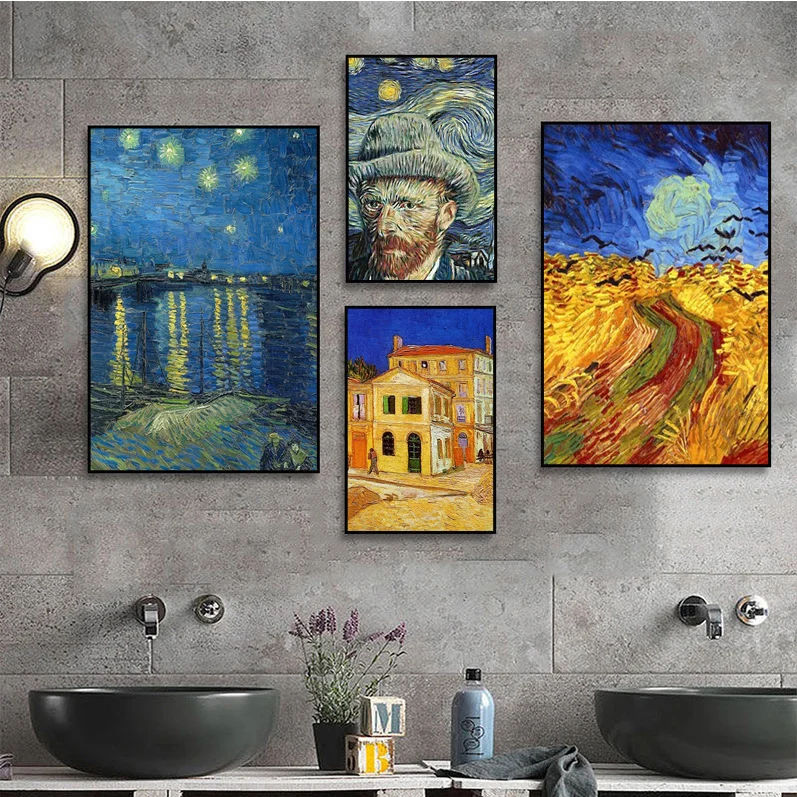 

Van Gogh Art Vintage Posters Sticky Retro Kraft Paper Sticker DIY Room Bar Cafe Decor Art Wall Stickers
