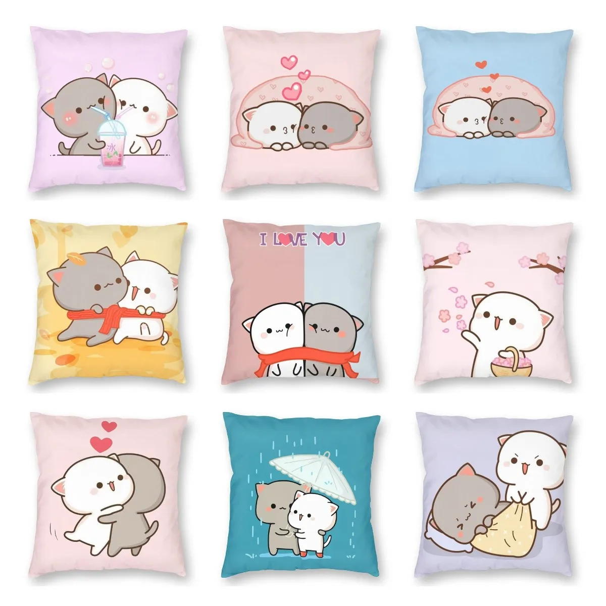 

Bedroom Living Room Cute Couple Cat Peach and Goma Pillowcase Home Decor Cushion Cover Sofa Pillowcase