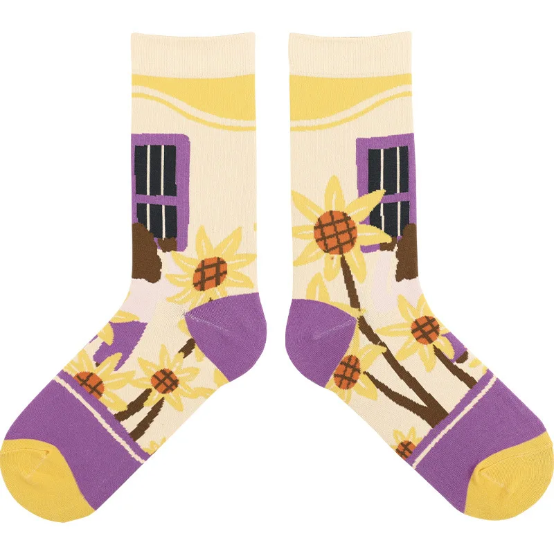 Men Women Socks  Cute Series Korean Harajuku Cartoon Funny Women Happy Cotton Cool Middle Tube Socks Boys Girls socks 5/Lot