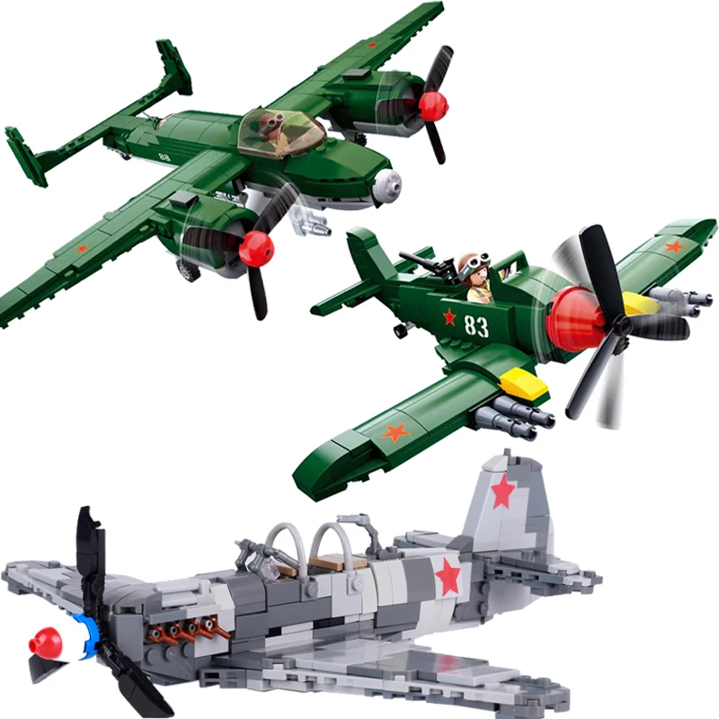 

WW2 Soviet Yak-9 Fighter Aircraft Building Blocks Army Fire SWAT Armed Helicopter Police Plane Model Bricks Gunship Assembly Toy