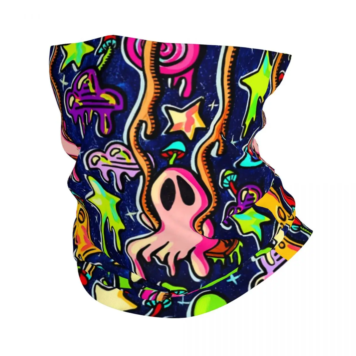 

Trippy Skull Magic Mushroom Neck Gaiter Men Women UV Face Shield Winter Spooky Ghost Swings Bandana Scarf for Cycling