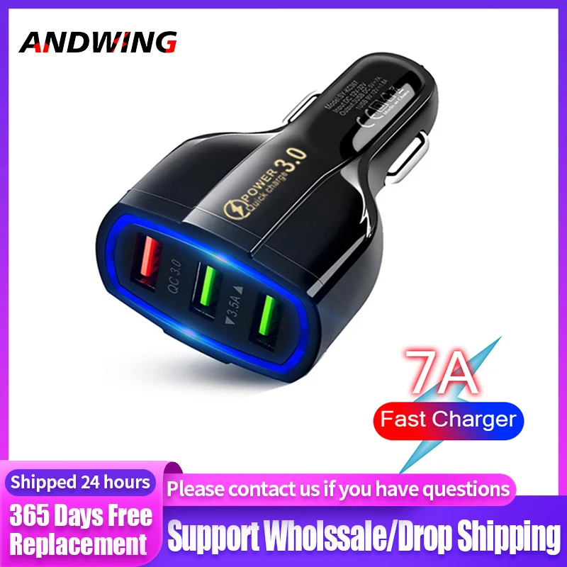 

ANDWING Original 3 USB Car Charger Fast Charging For iPhone 12 13 Pro Samsung Xiaomi Redmi Mobile Phone Usb Fast Charging