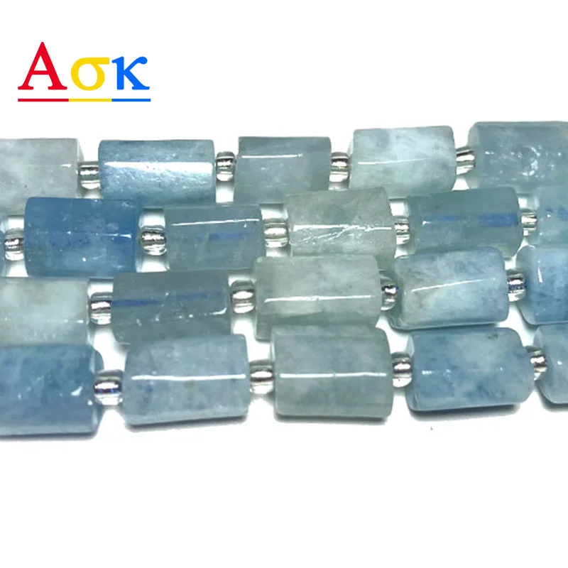 

Aok Natural Stone Beads Blue Aquamarine Faceted Irregular Cylinder Loose Spacer Beads for Jewelry Making Diy Bracelet Charms