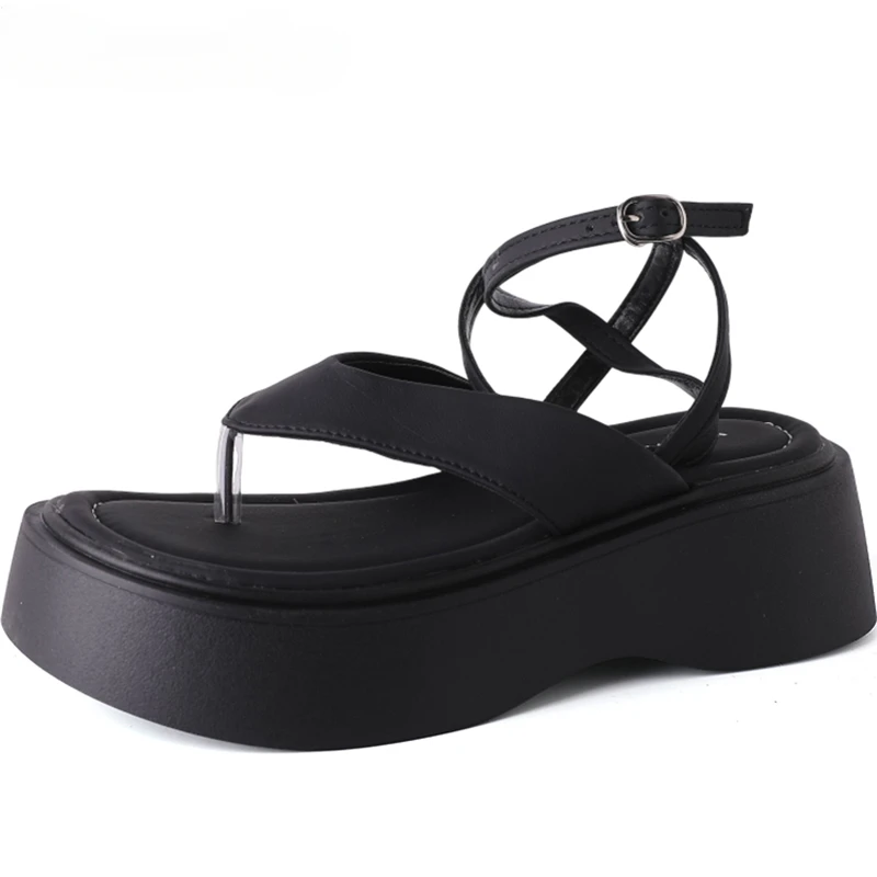 Сандалии-гладиаторы женские на плоской платформе модные уличные босоножки