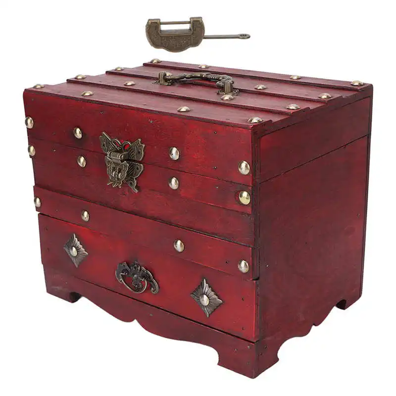 

Wooden Storage Box Gifts Small Alloy Hinge Rustic Desktop Accessory Holder Decorative Retro Wood Storage Box with Key for
