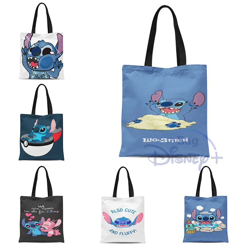 

Disney Shoulder Bags Lilo & Stitch Printed Handbag Shopping Tote Canvas Reusable Pretty Eco Portable High Capacity Book Bags