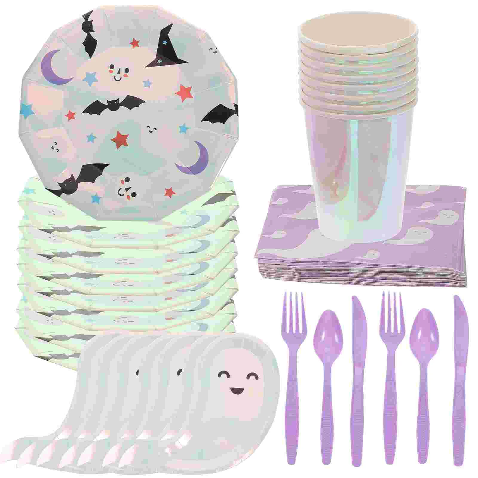 

Party Paper Set Plates Tableware Supplies Napkins Decorations Plate Disposable Cup Dinnerware Cups Ghost Silverware Dinner