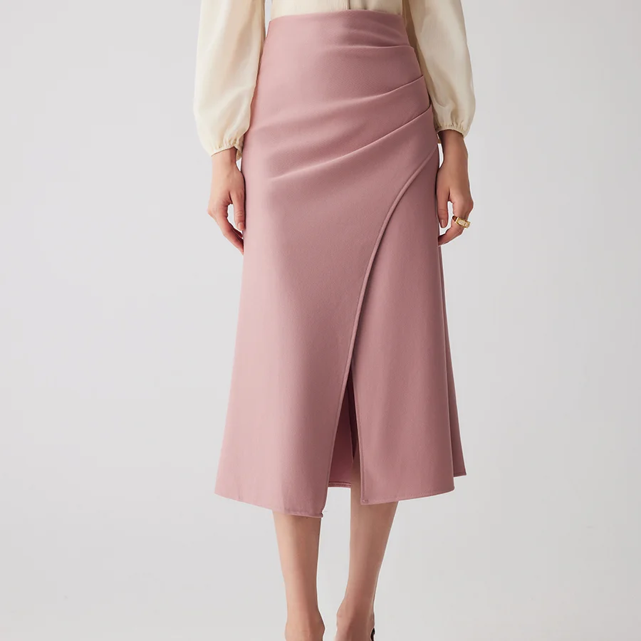 

Women Pencil Skirt Midi High Waist Ruched Draped Pack HIp Long Skirt with Slit Wear To Work