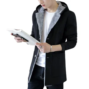 Men 's Fashion Warm Hoodie Jacket 2022 Winter MenTrench Coat Plus Velvet Thickening Slim Fit Wool Ov