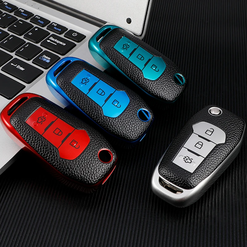 

Кожаный чехол-книжка из ТПУ для ключей автомобиля, чехол, держатель для сумки, брелок для Ford Fusion Fiesta Escort Mondeo Everest Ranger, защита