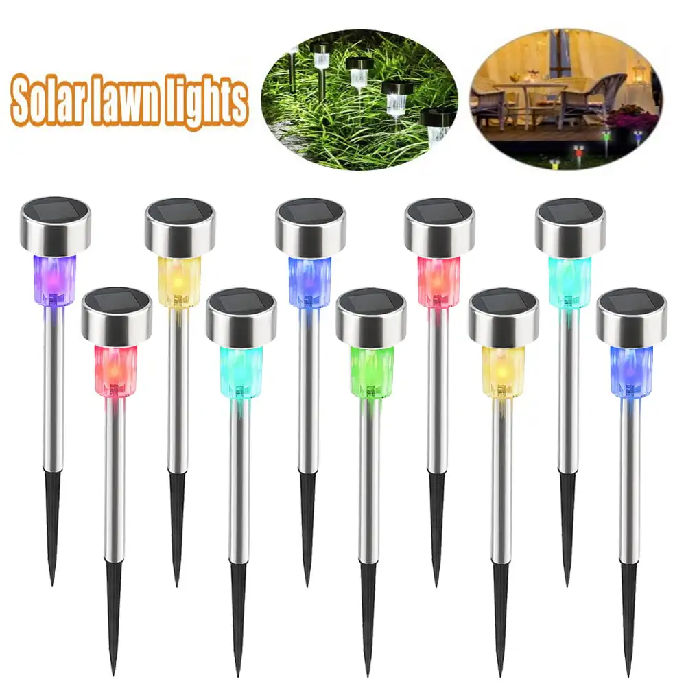 

10 Pack Solar LED Pathway Lights Outdoor Decorative, 7 Color Waterproof Solar Landscape Lights, Solar Powered Garden Lights Auto