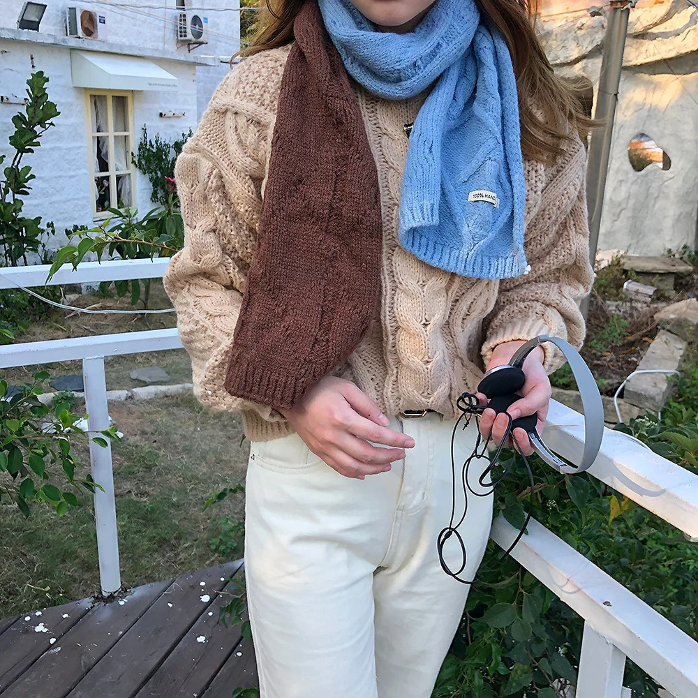 

Winter new Japanese and South Korea simple color knitted simple luxury scarf warm and thick wool sweet little fragrant wind neck