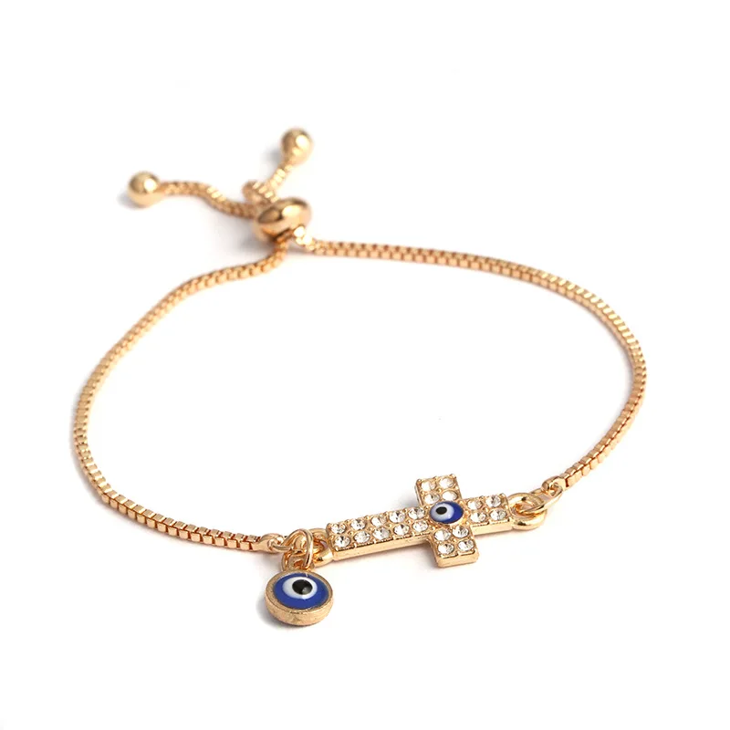 

New Evil Eye Bracelet For Women Crystal Cross Charm Adjustable Chain Wrap Bangle Female Belief Religion Jewelry
