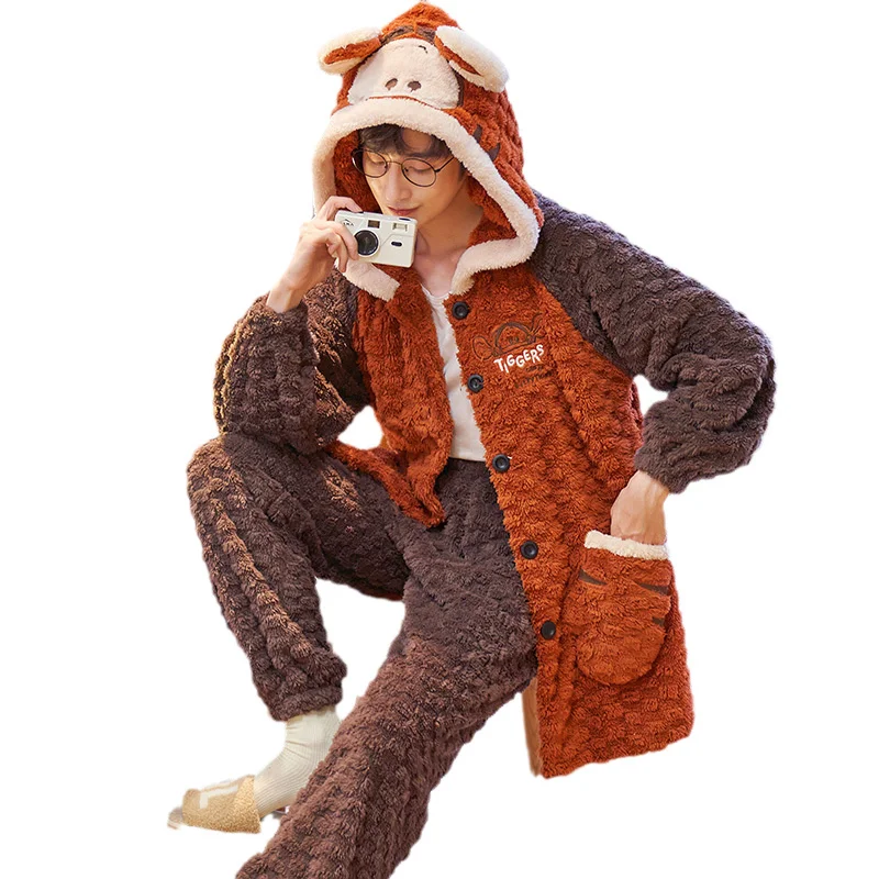 FUNISHI Plus Size 4XL Winter Pajamas Flannel Loose Version Inspissate Pullover Nightgown Men Sleepwear Coral Fleece Pajama Set