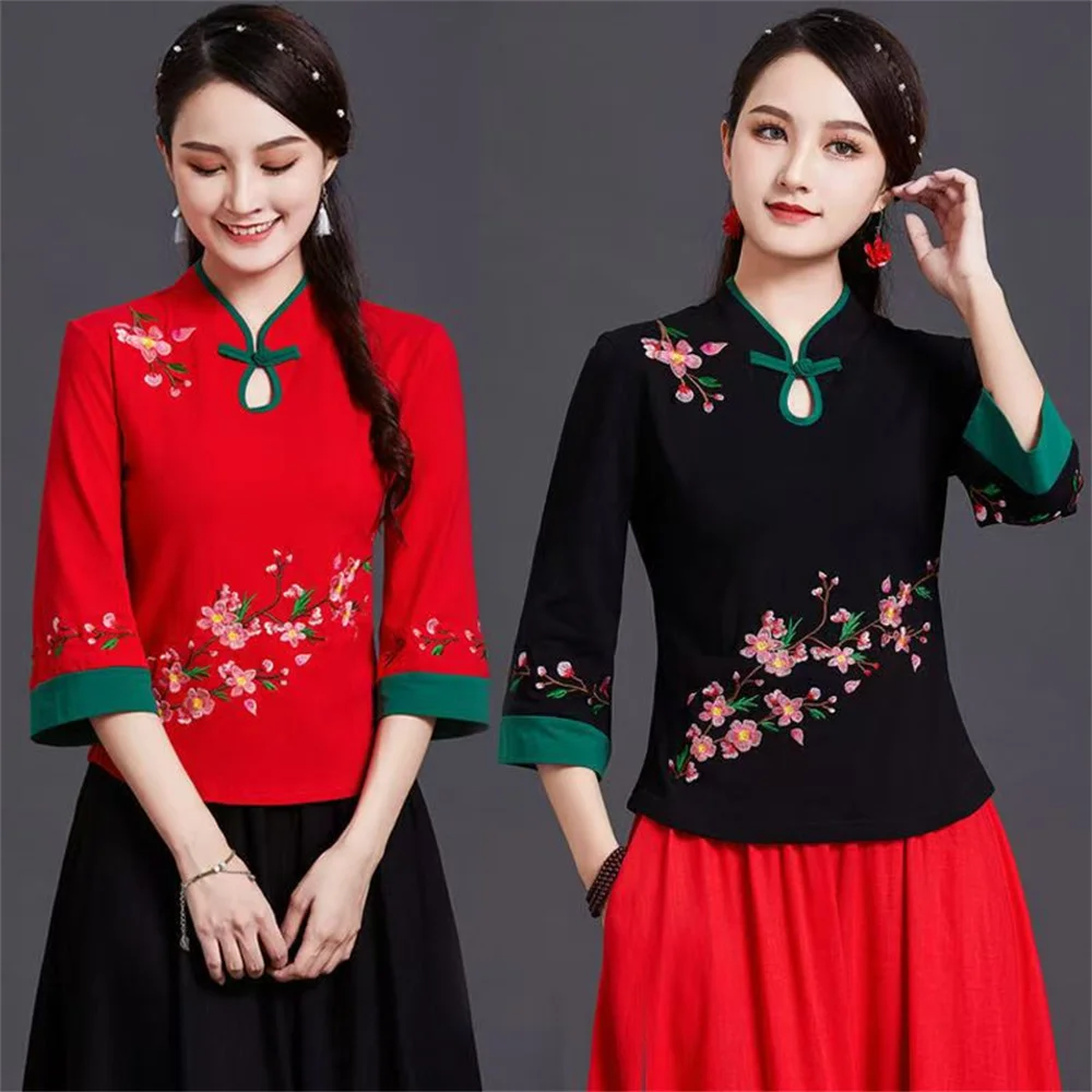 Рубашка в этническом стиле с вышивкой Qipao Cheongsam топы традиционная китайская