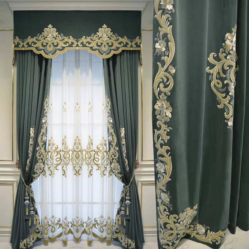 

European Style Velvet Blackout Curtains for Living Room Bedroom Dining Atmospheric Flannel Embroidery Villa Luxury Custom Size