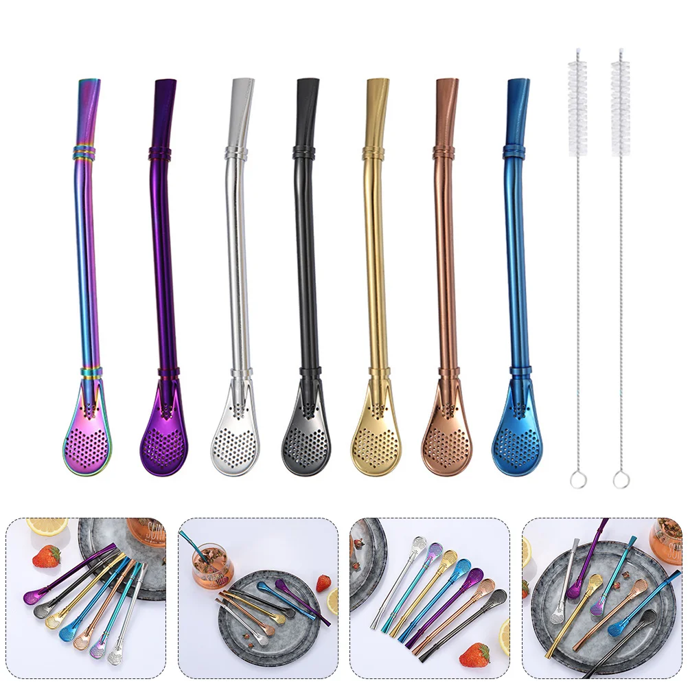 

Stainless Steel Straw Spoon Filter Stir Strainer Straws Stirring Filtering Drink