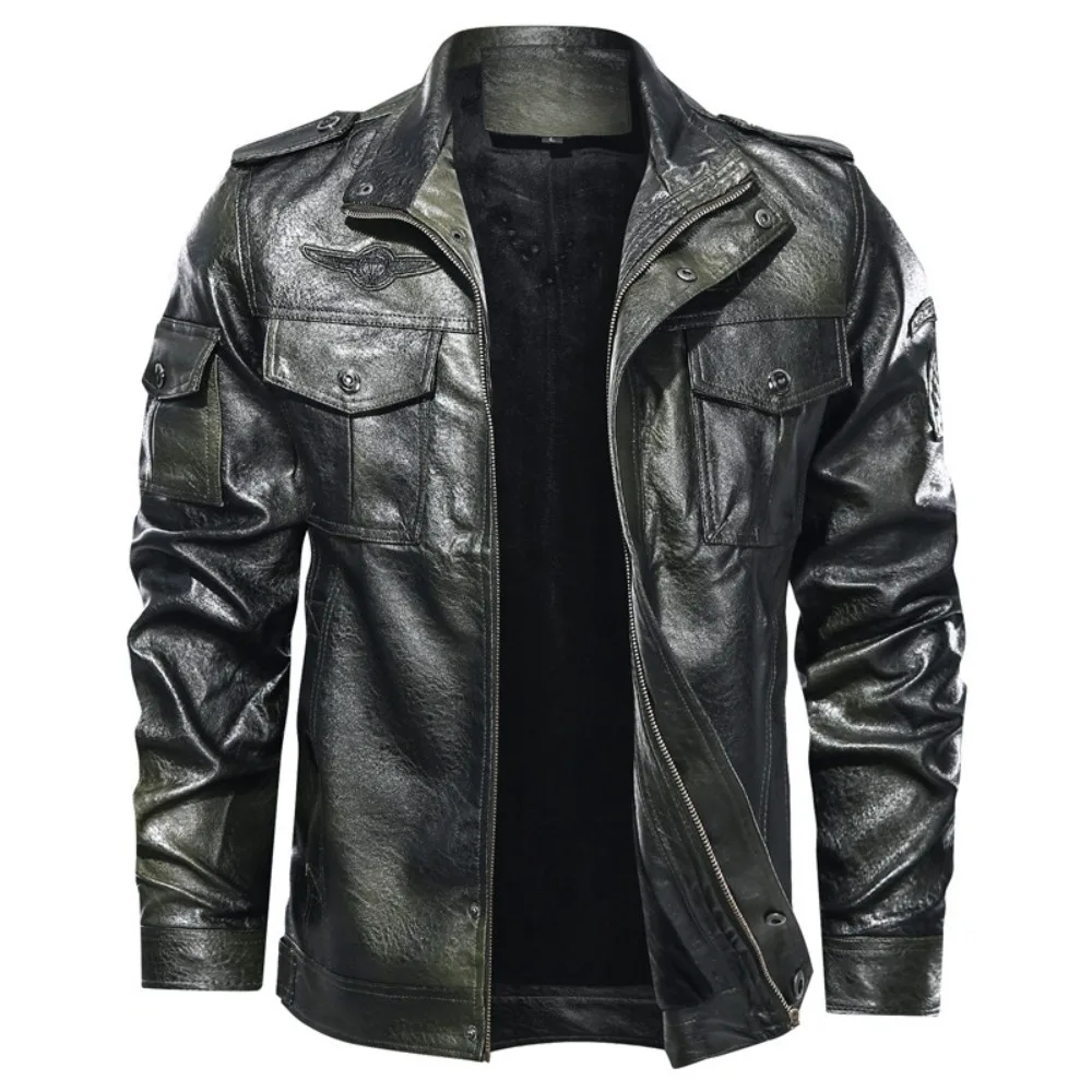 

Men's Leather New Large Size Jacket Baseball Uniform Motorcycle Jacket