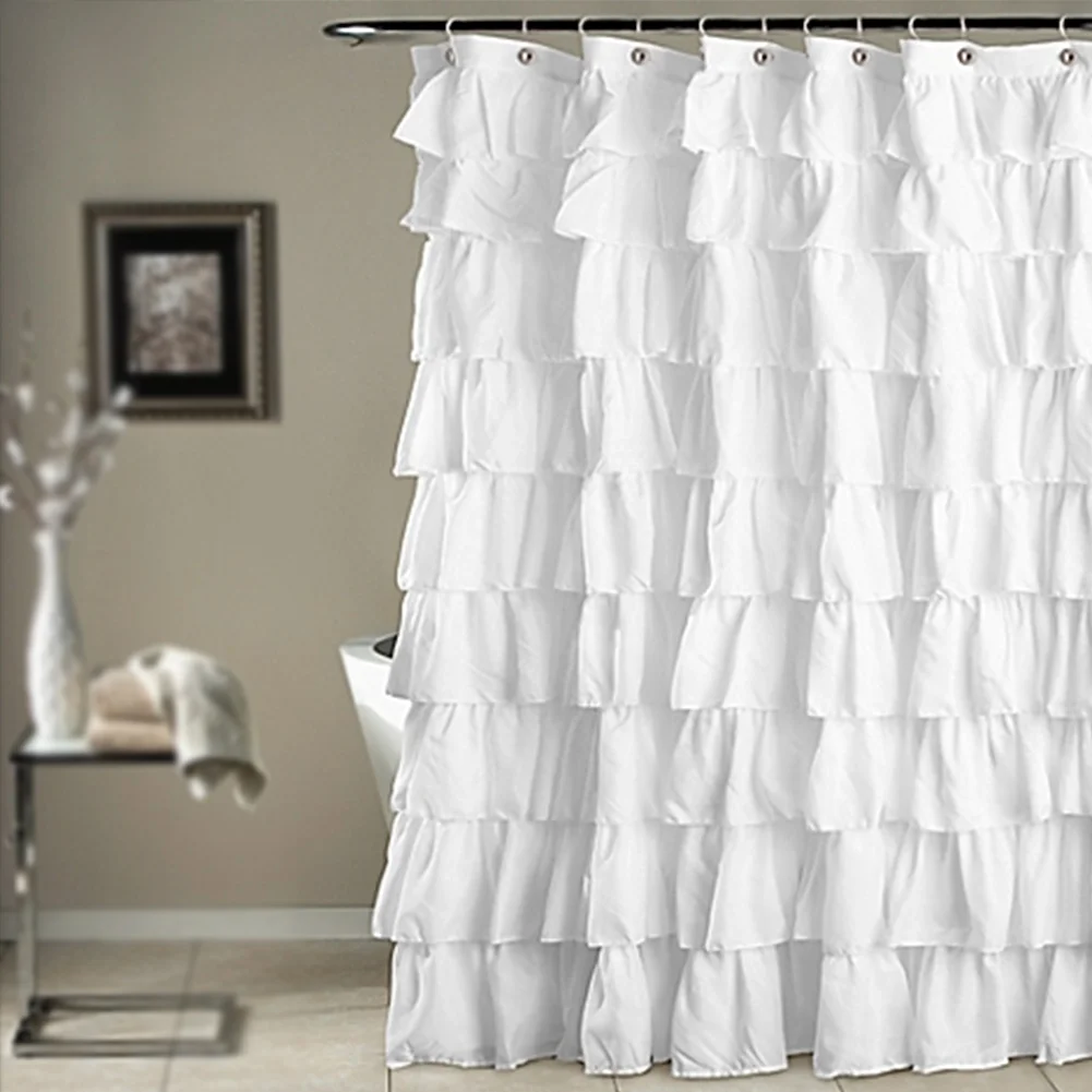 

Solid Bath Decor Supplies Home White Bathroom Shower Curtain With Hooks