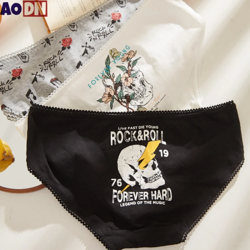 Удобные хлопковые трусики для девочек женское нижнее белье с принтом черепа в