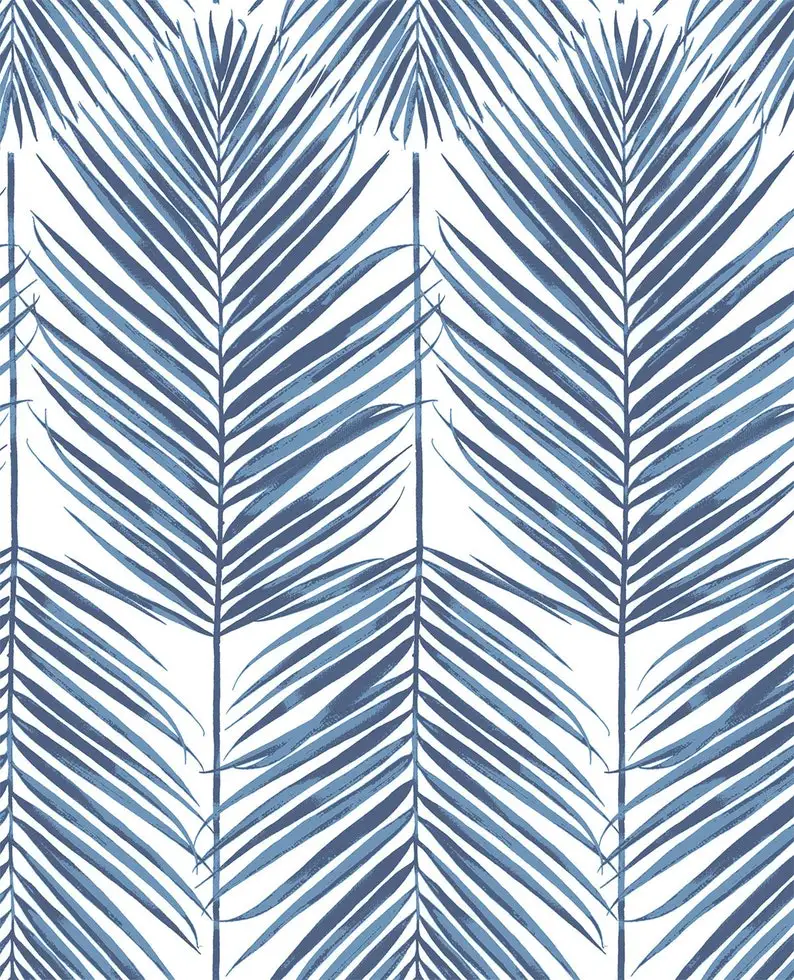 

NextWall Peel and Stick Paradise Palm Leaf Blue and White Wallpaper NW33002