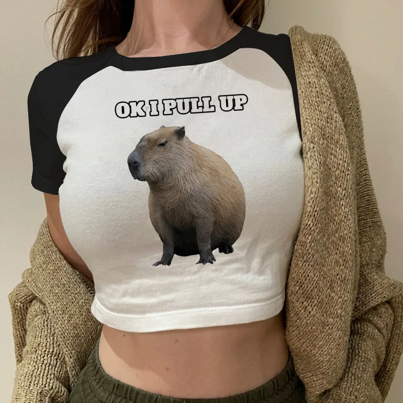 Милая одежда капибара футболка Женские винтажные футболки повседневные