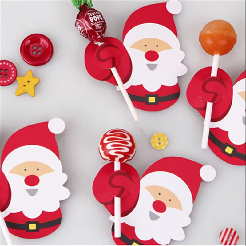 

50Pcs/Lot Cartoons Santa Claus Paper Lollipop Cards DIY Lollipop Gift Package Decor Christmas Decoration 2022 Navidad New Year