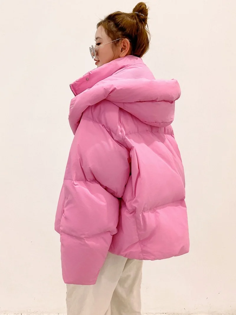 Winter Women 2021 Korean Elegant Hooded Cotton Jackets Coats Solid Thick Warm Loose Parkas Down Jacket Female Casual Streetwear