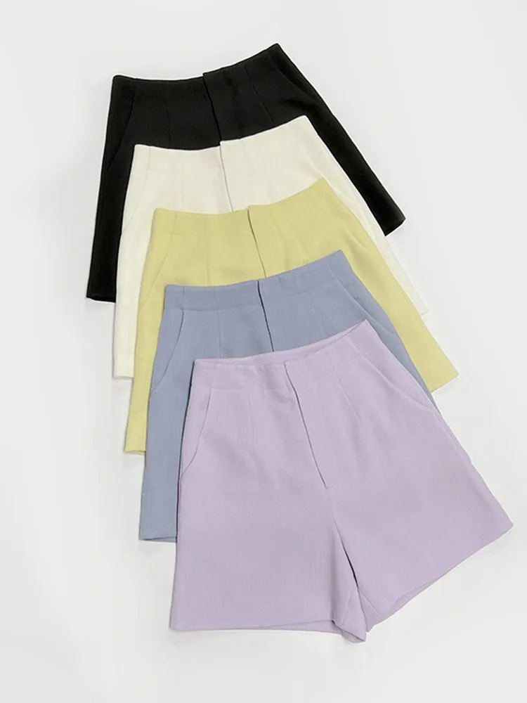 

Women Shorts Solid Color Hide Button Pockets Zipper Simple Short Trousers