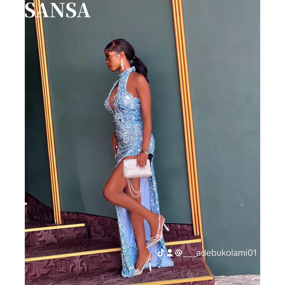 Sansa Изящное бархатное вечернее платье трапециевидной формы с блестками