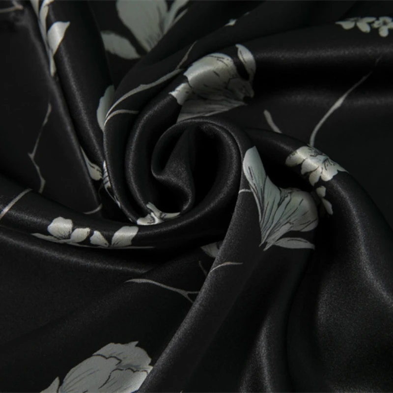 AIIOU Ice Silk Women Sexy Robe Kimono Black Flower Print Nightgown Bathrobe Home Costume Pajamas Sleepwear with Panties |