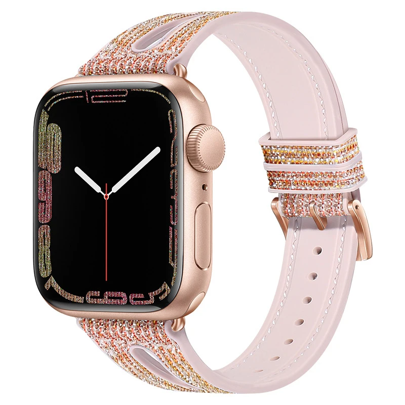 Strap For Apple Watch band 44mm 40mm 45mm 41mm 42mm 38mm Leather+Silicone watchband slim discoloration bracelet iwatch 3 4 5 6 7