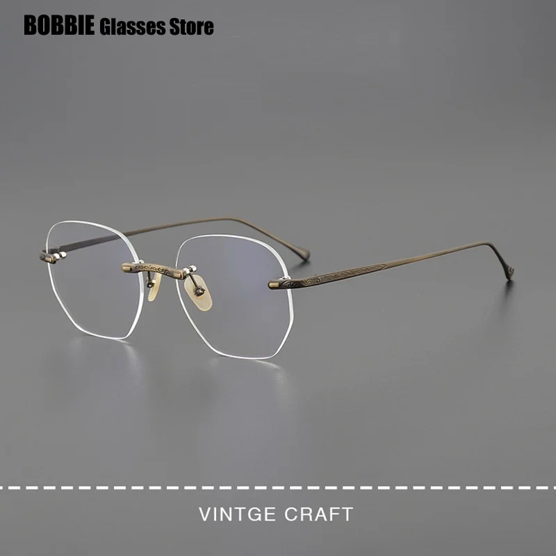 Japanese Designer Pure Titanium Rimless Glasses Frame Men Women Polygon Eyeglasses Ultra Light Myopia Spectacle Eyewear 2023 New