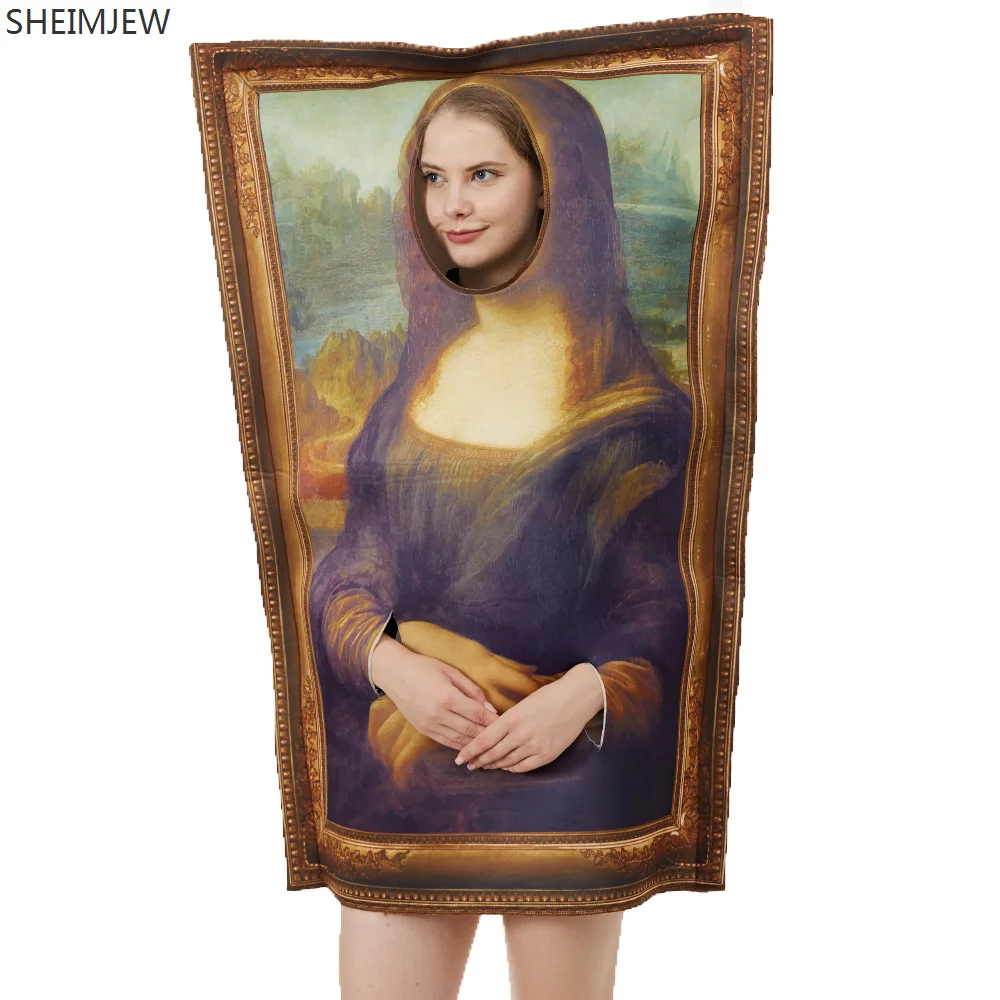 

IOOTIANY Women Men Funny Costume Mona Lisa Mural Jumpsuit For Performance Adult Purim Halloween Party Outfit