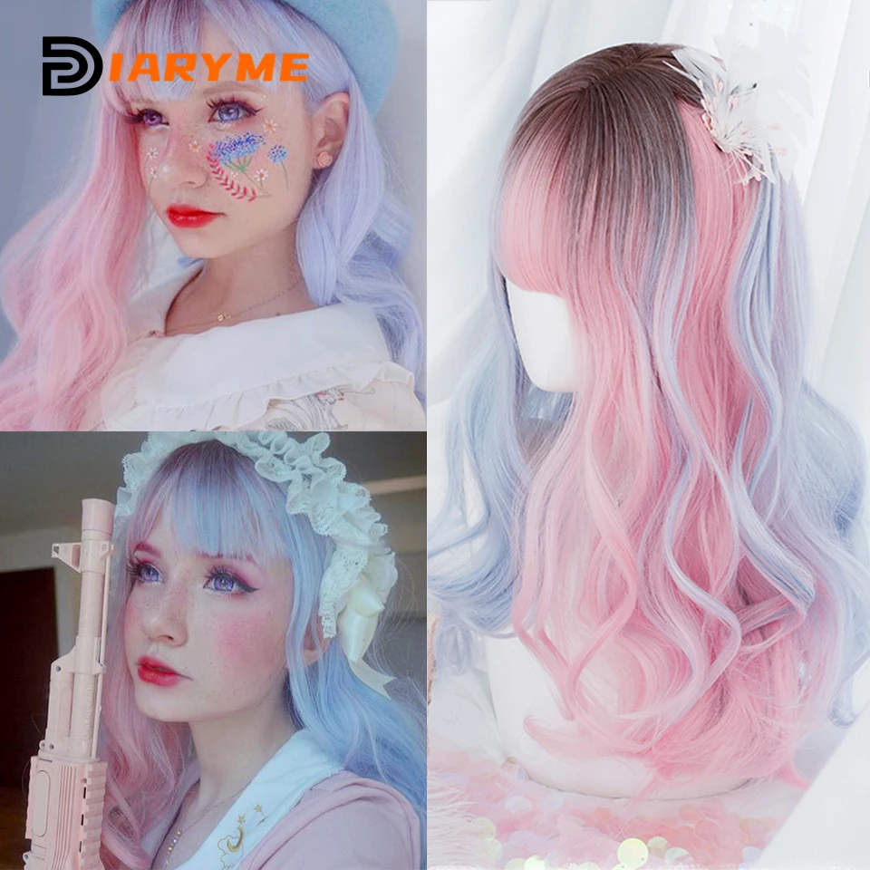 

Синтетические парики "Лолита", длинные розовые Искусственные волосы с челкой, натуральные волнистые Рождественские парики для косплея, тер...