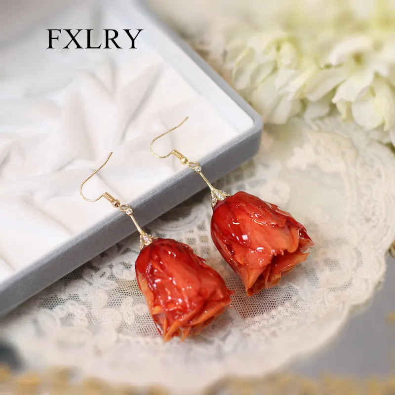 

FXLRY Original Handmade Fairy Rose White Pink Flower Earrings For Women Fashion Jewelry