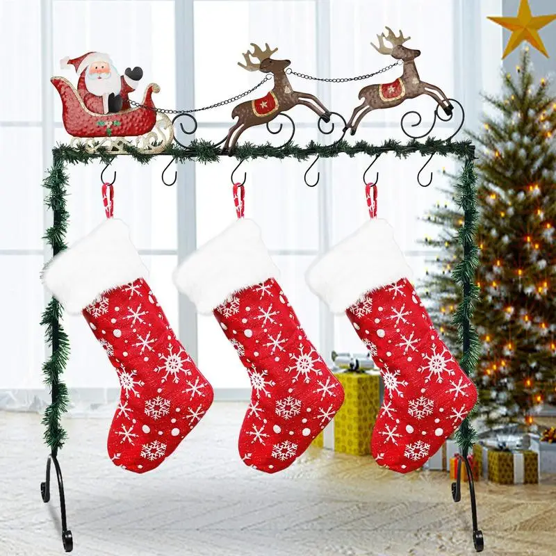 

Металлическая подставка с милым оленем, Санта-Клаусом, держатель для рождественских чулок, стеллаж для хранения с 6 крючками для школы, общежития, товары для дома и повседневного ношения