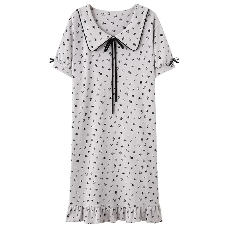 Женское летнее хлопковое пижамное платье с короткими рукавами и накладкой на