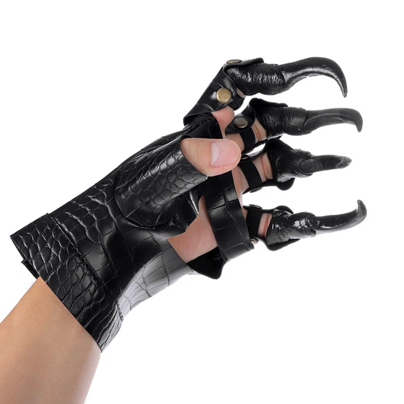 

Black Fingernails Artificial Leather Costume Party Props Five Finger Mittens Cosplay Handmade Scary Horrific Wolf Paw Gloves