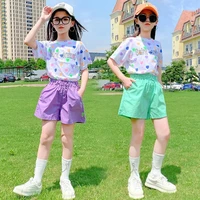 teenage clothes suit girls summer short sleeved t shirt shorts 2 piece new childrens summer suit girls clothes set