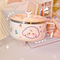 kawaii ramen bowl with lid stainless steel cute large instant noodles fruit salad rice soup bowl kitchen tableware 10001300ml