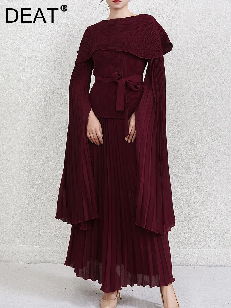 DEAT 2025 Весенний женский элегантный комплект из 2 предметов с накидкой на рукавах и