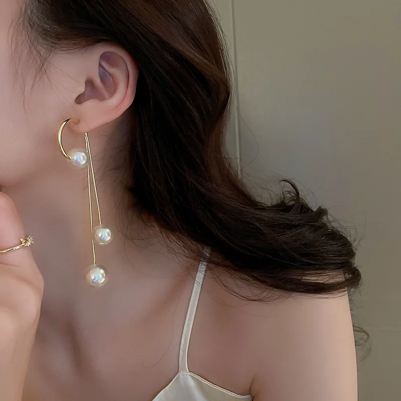 

серьги 2022 тренд серьги женские бижутерия бижутерия Корейские модные новые геометрические жемчужные серьги с кисточками для женщин темпера...