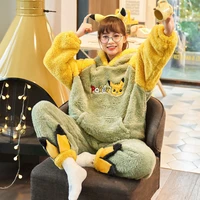 autumn and winter new loose all match lace fashion trend solid color stitching pajamas plus velvet thickened home clothes