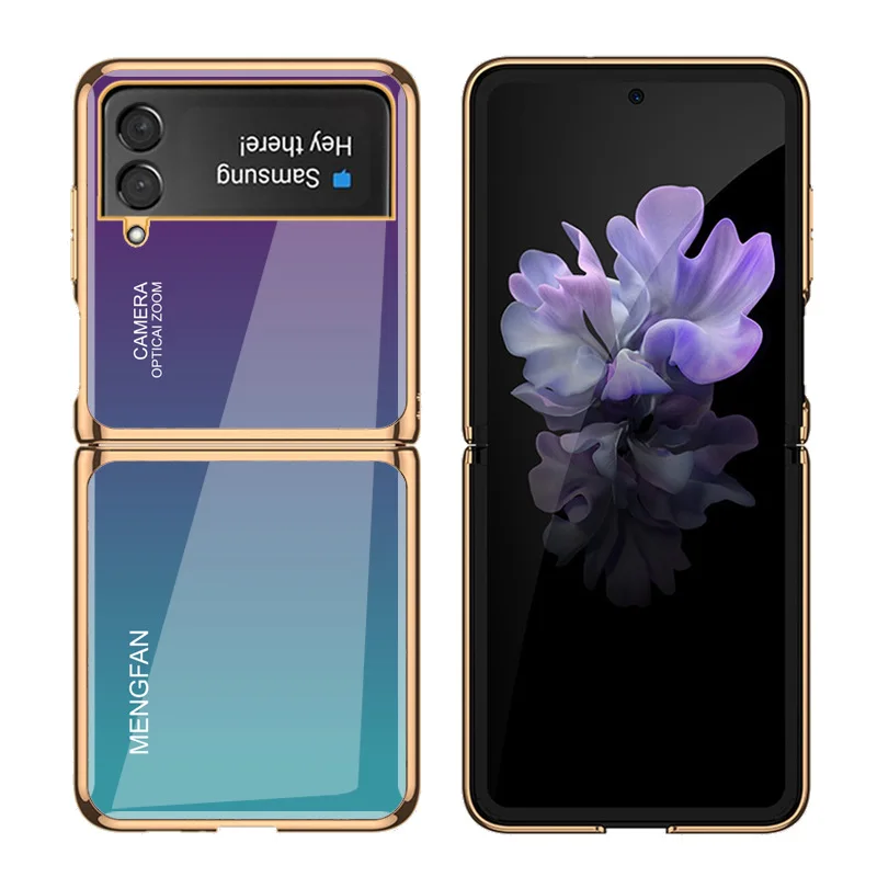 Luxury Tempered Glass Case for Samsung Z Flip3 Z Flip4 Case Elegant Gradient Shockproof Shell for Galaxy Z Flip 4 Flip 3 Case