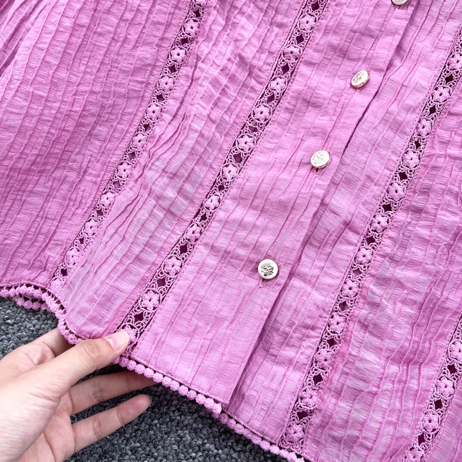 Женская ажурная блузка с воротником-стойкой Повседневная однобортная кружевом и