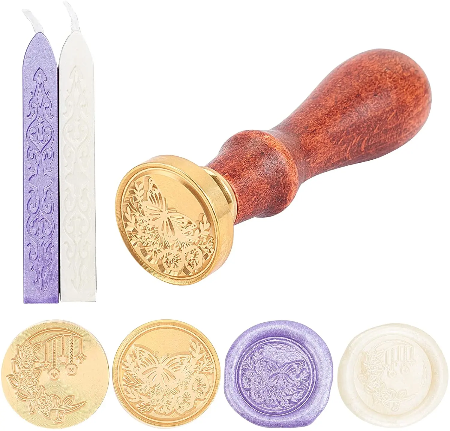 

Набор восковых печати, 5 шт., 2 шт., головки для печати с бабочками, 2 цвета, палочки для Запечатывания Воском и 1 универсальная деревянная ручка