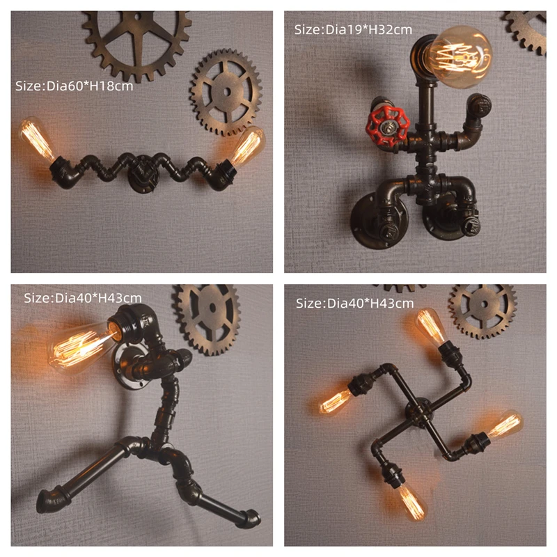 American Loft Pipe LED Wall Lamp Edison Bar Exhibition Hall Cafe Industrial Lights Water Pipe Personality Lighting Fixtures